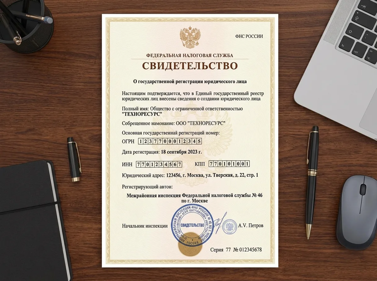 Свидетельство о государственной регистрации юридического лица ООО, налоговая служба, официальные реквизиты на фирменном бланке